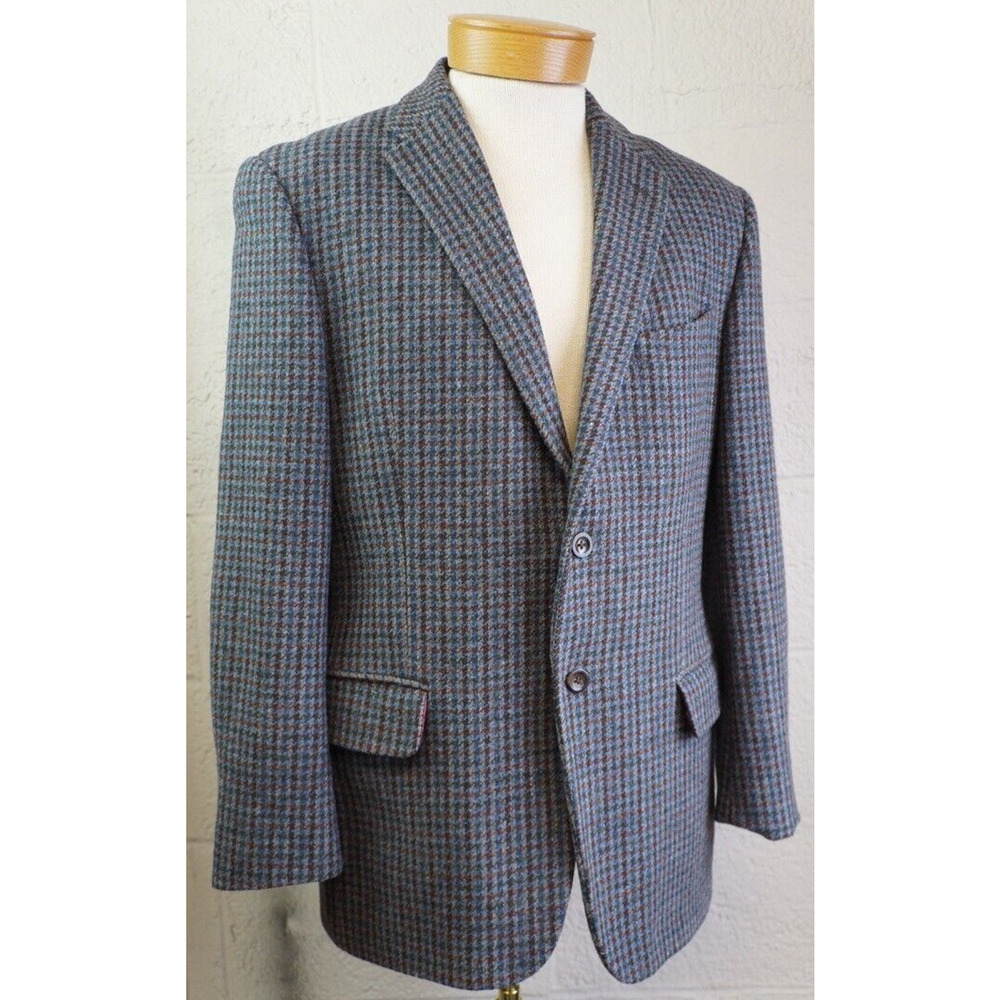 Allen Edmonds Size 44R Blazer Sports Coat Jacket plaid Tweed Wool Elbow patches
